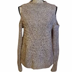 Express Ladies Size Large Beige Cold Shoulder Cable Knit Cozy Sweater